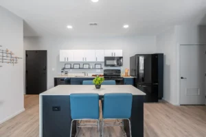 Modern kitchen with sleek design.