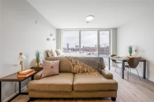 Modern apartment with city view.