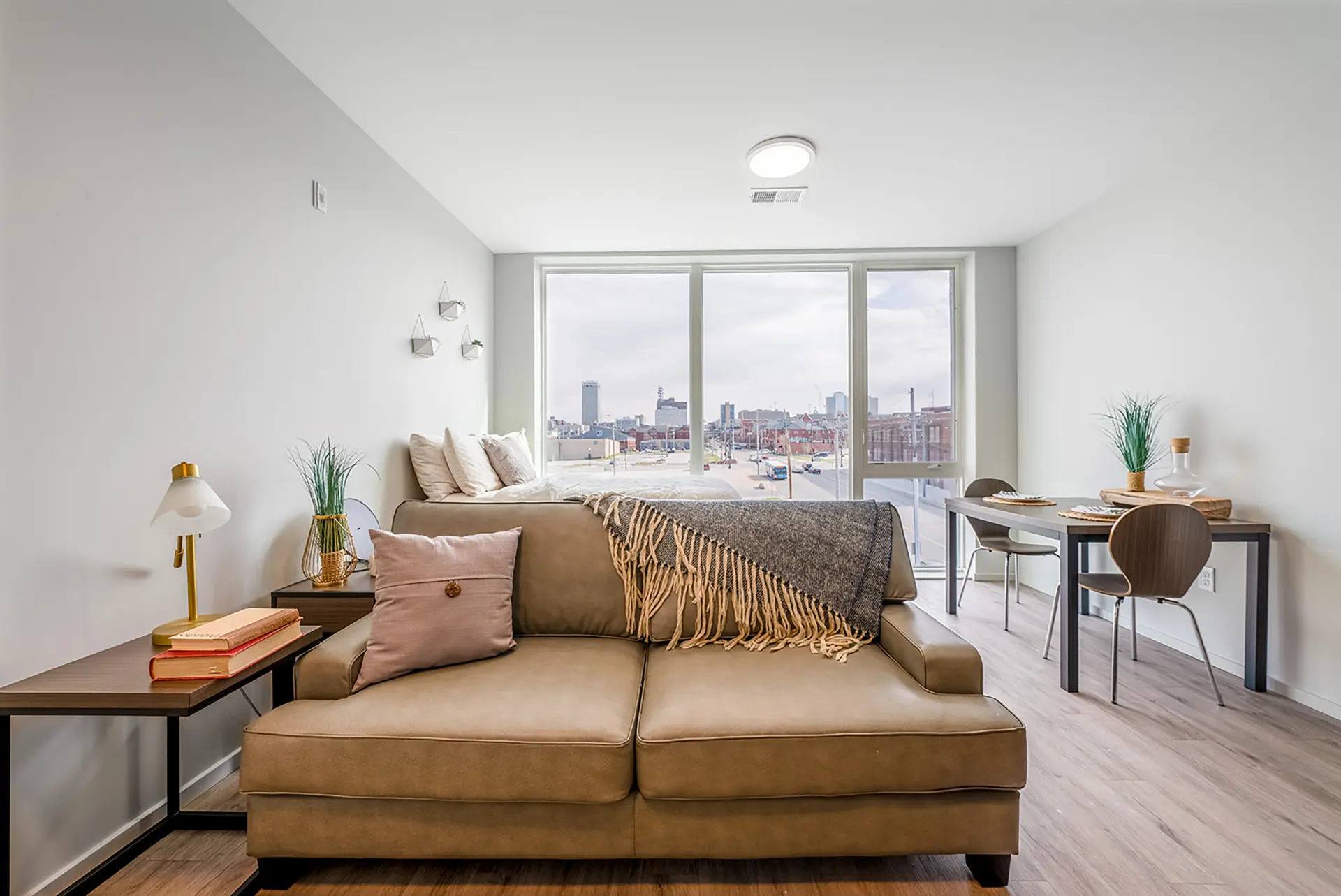 Modern apartment with city view.