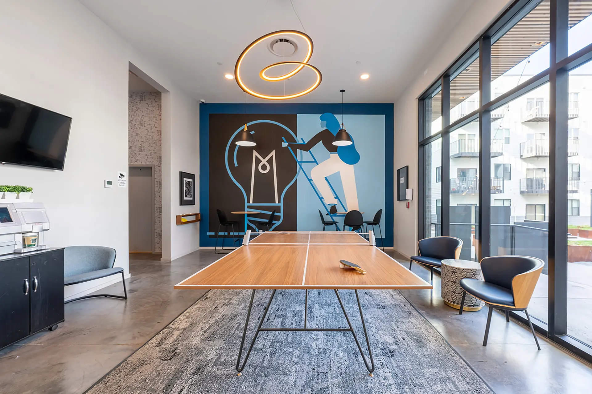 Modern lounge with ping pong table