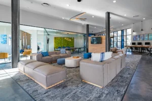 Modern lounge with comfortable seating.