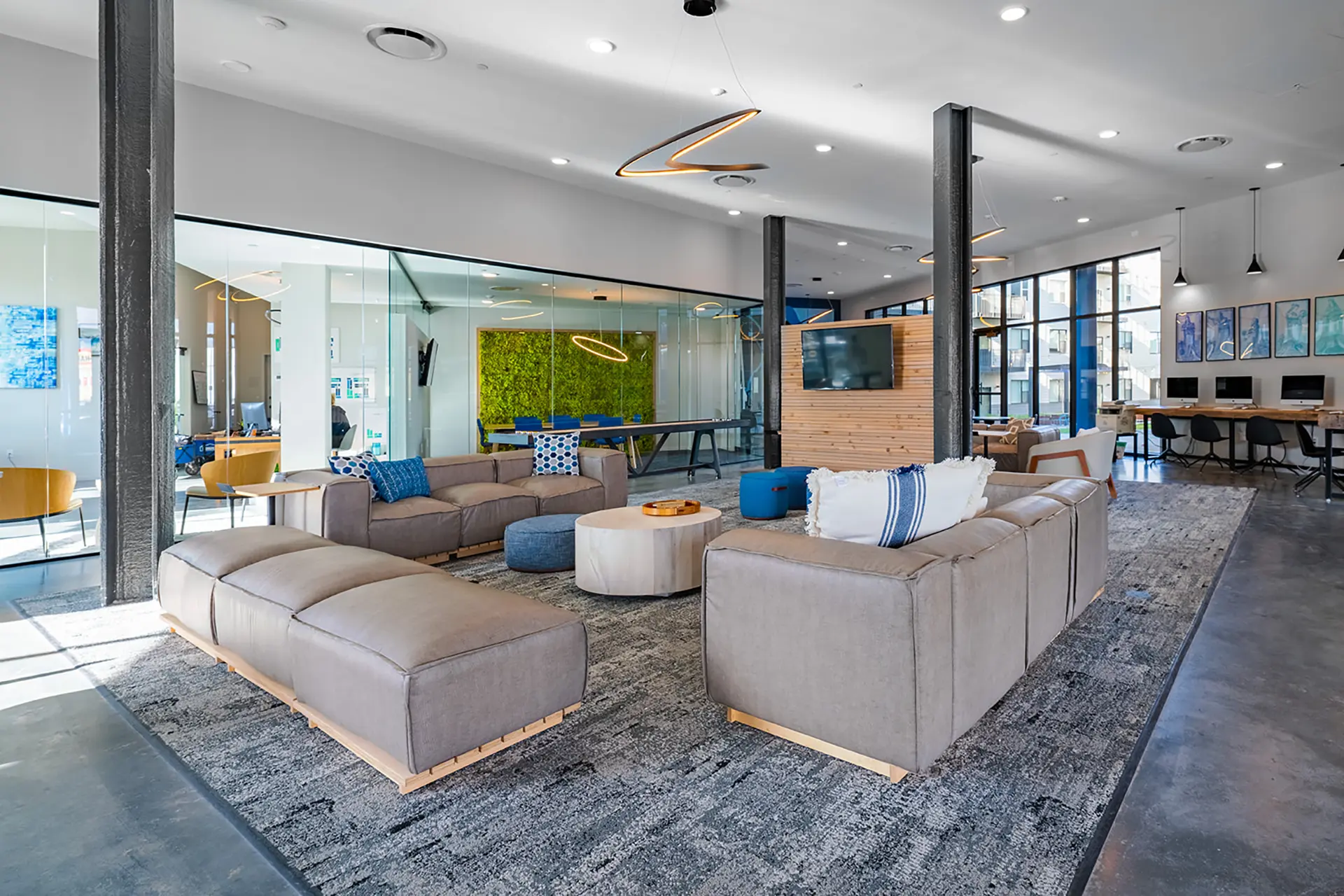 Modern lounge with comfortable seating.